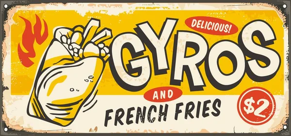 Diseño Letreros Gyros Para Comida Rápida Griega Anuncio Retro Con — Vector de stock