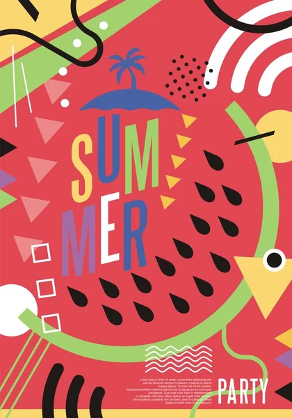 Speelse Kleurrijke Zomer Strand Party Card Uitnodiging Ontwerp Met Abstracte — Stockvector