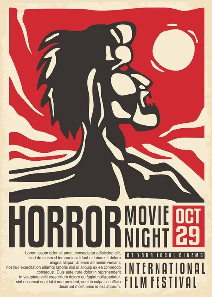 Horror Films Festival Poster Design Template Met Artistieke Weerwolf Concept — Stockvector