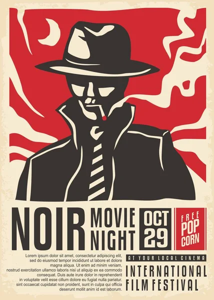 Noir Filme Vintage Plakatdesign Detektiv Mit Zigarette Mondschein Retro Werbekonzept — Stockvektor