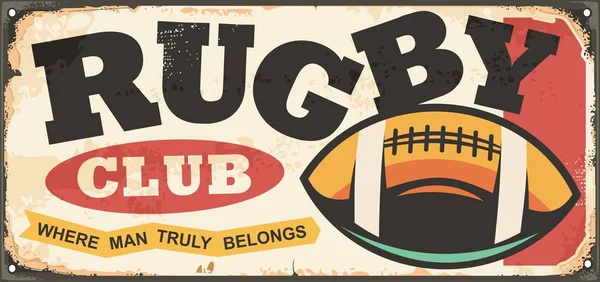 Rugby Club Retro Znak Post Ilustracji Piłka Rugby Vintage Napis — Wektor stockowy