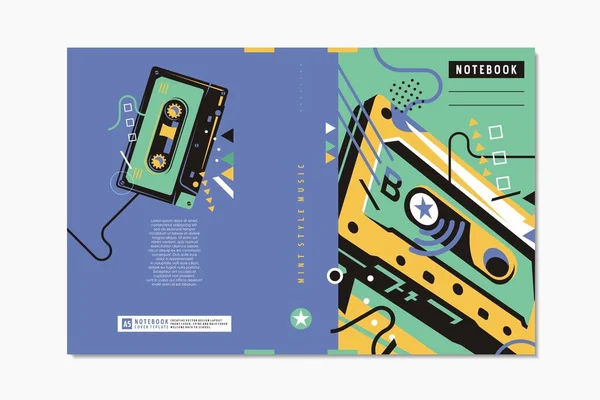 Audio Kassettengrafik Musik Vorlage Für Notizbuch Cover Design Hintergrund Des — Stockvektor