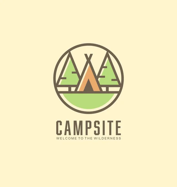 Campsite Line Art Style Logo Design Concept Tent Shape Pine — Stock Vector