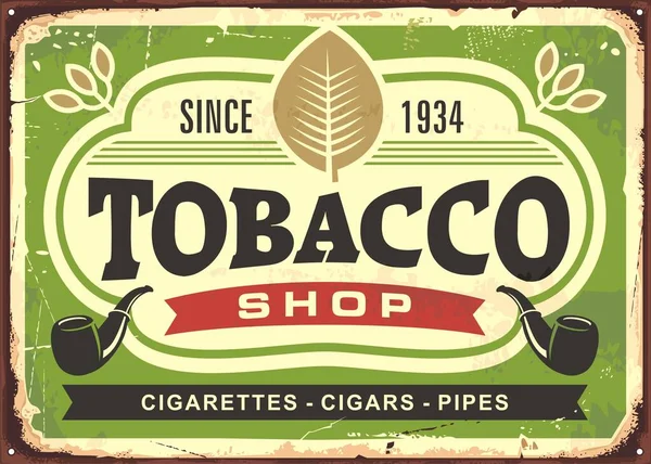 Tobacco Shop Vintage Tin Sign Advertisement Commercial Sign Tobacco Cigars — Stock Vector