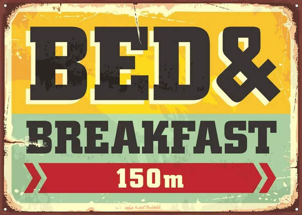 Bed Breakfast Vintage Signe Directionnel Design Sur Texture Métallique Ancienne — Image vectorielle