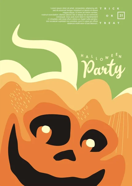 Halloween Feest Uitnodiging Ontwerp Met Unieke Grappige Pompoen Hoofd Karakter — Stockvector