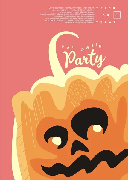 Cartoon Style Pumpkin Head Pink Background Halloween Party Poster Card — Stock Vector