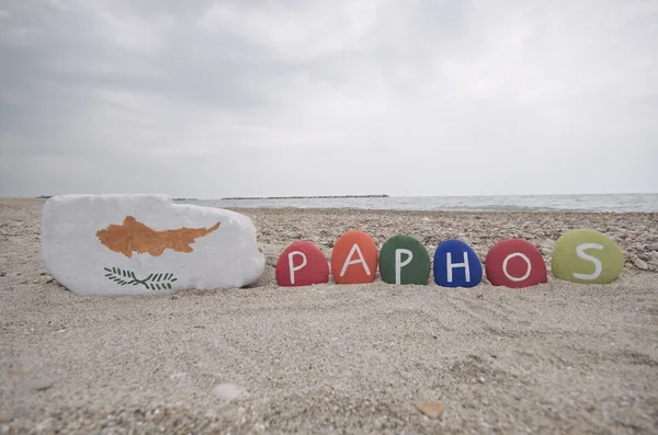 Paphos, Cyprus, souvenir on colourful stones — Stock Photo, Image