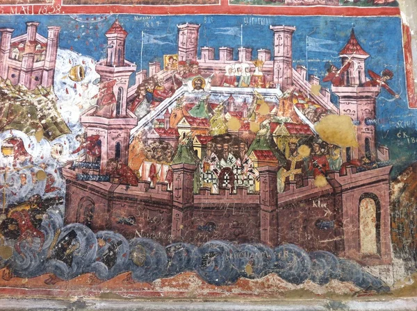 Battle of Constantinople, fresco, Moldovita s Monastery — Stock Photo, Image