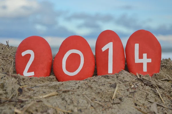 Gelukkig nieuw jaar 2014 op rode stenen — Stockfoto