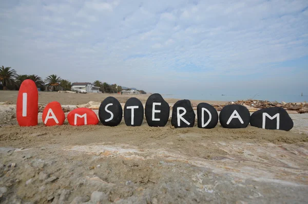 Eu amo Amsterdam, composição de pedras — Fotografia de Stock