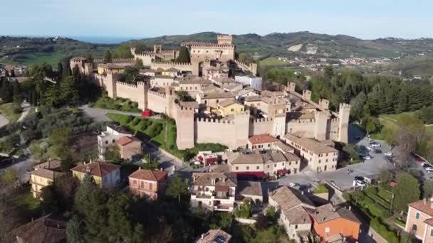 Drohnenvideo Über Die Burg Gradara Eine Mittelalterliche Festung Der Stadt Stock-Filmmaterial