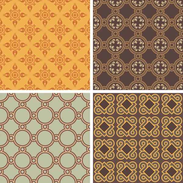 4 つの装飾的な対称のシームレスなパターンのコレクション — ストックベクタ