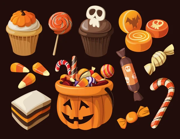 Conjunto de coloridos haloween doces e doces ícones — Vetor de Stock