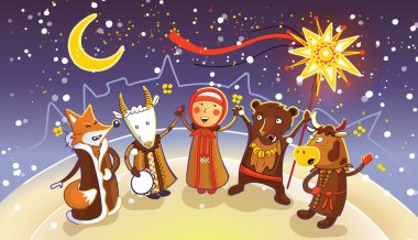 Celebration of traditional Belorussian winter holiday Kalyadi. clipart