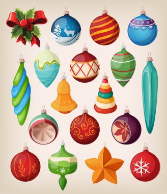 Set of vintage christmas balls. Colorful isolated icons. clipart
