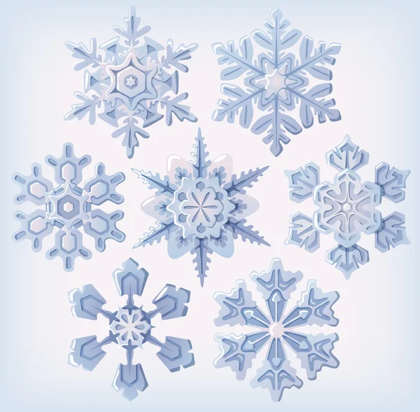 Set of ornate three dimensional snowflakes icons. — Stock Vector