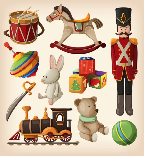 Set of colorful vintage christmas toys — Stock Vector