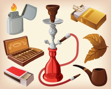 Set of traditional smoking devices clipart