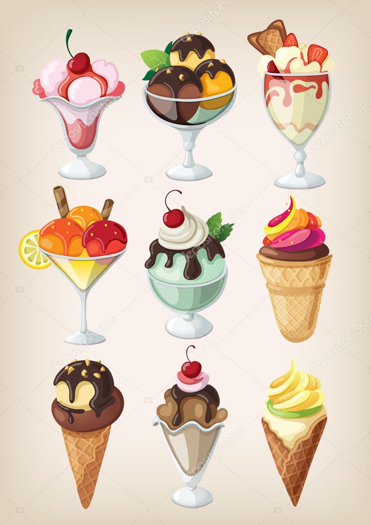Set of colorful tasty isolated ice cream
