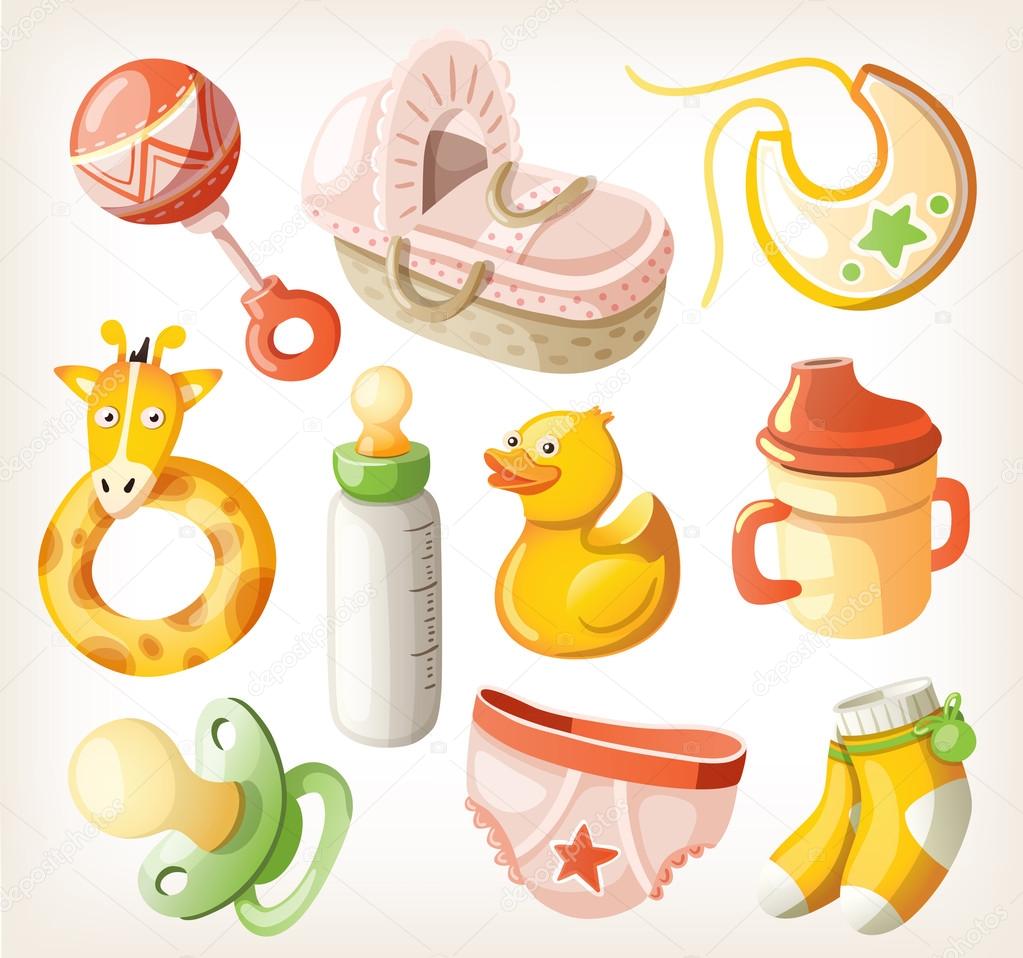 Set of design elements for baby shower. Vector illustration.