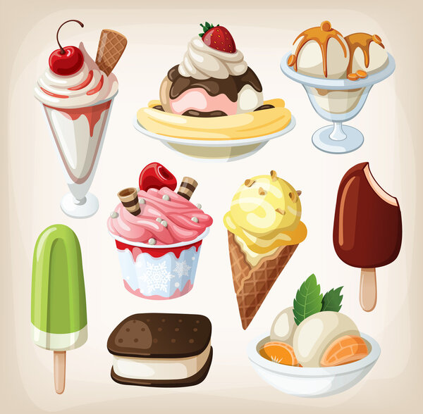 Set of colorful tasty isolated ice cream.