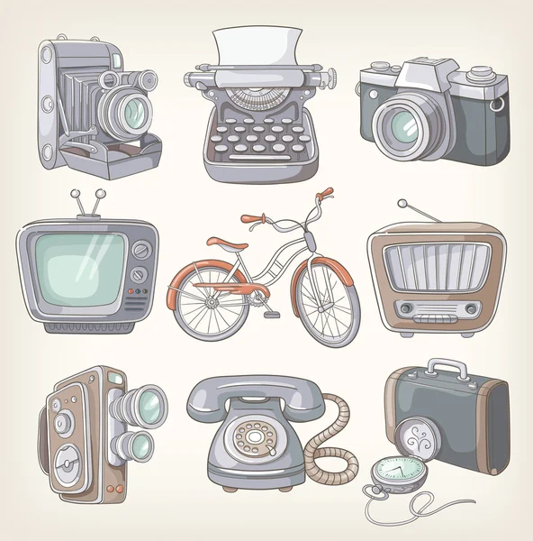 Conjunto de iconos de artículos vintage — Vector de stock