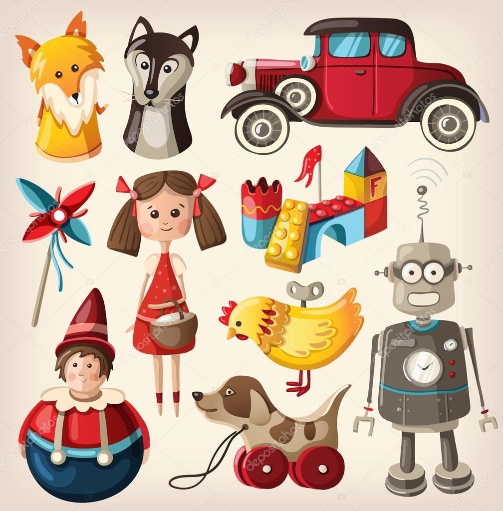 Set di giocattoli di Natale vintage colorati per bambini — Vettoriale Stock