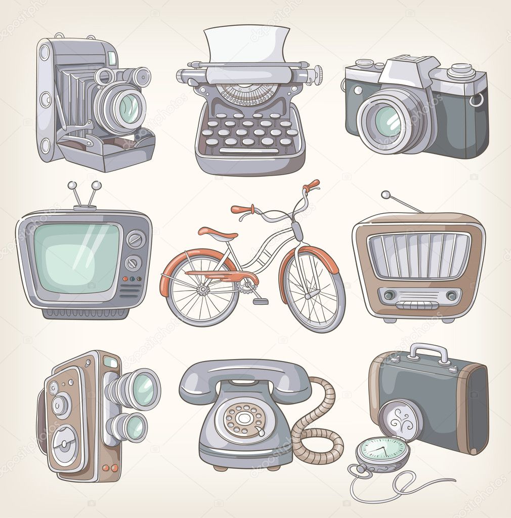 Set of vintage items icons