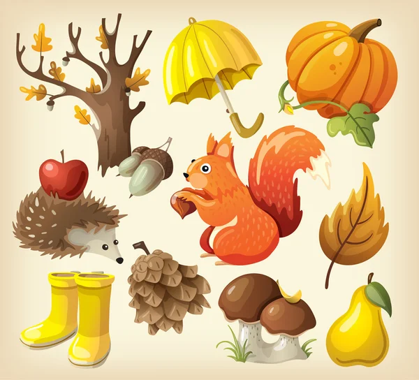 Conjunto de elementos y elementos que representan el otoño — Vector de stock