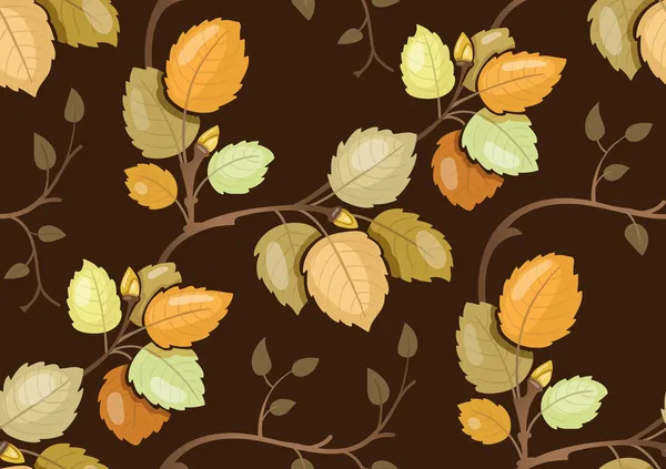 Pola berulang dengan percabangan berputar dengan daun musim gugur - Stok Vektor