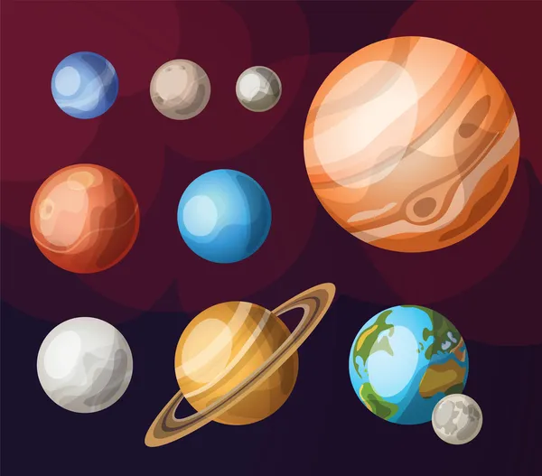 Conjunto de planetas do sistema solar — Vetor de Stock