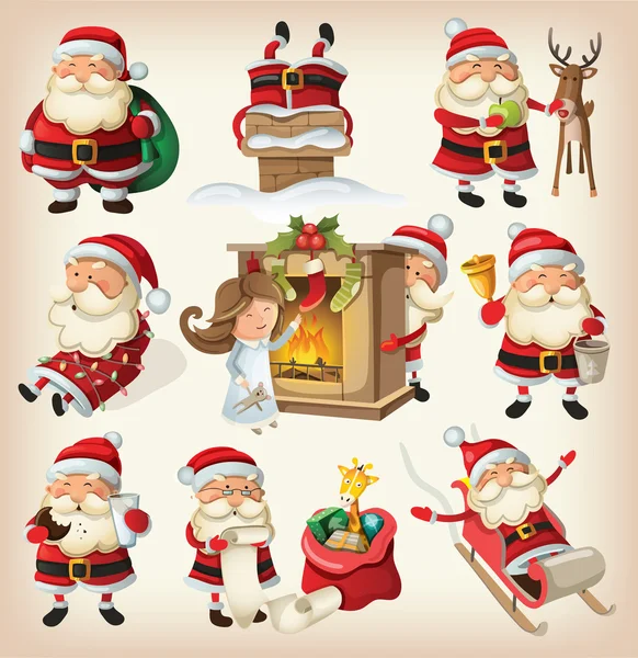 Set of Santa Clauses ready for christmas — Stock Vector