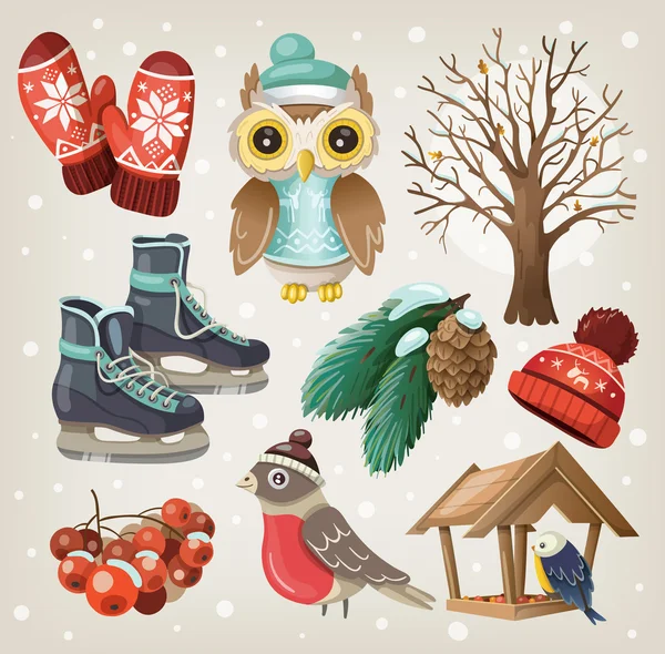 Set winter items en elementen — Stockvector