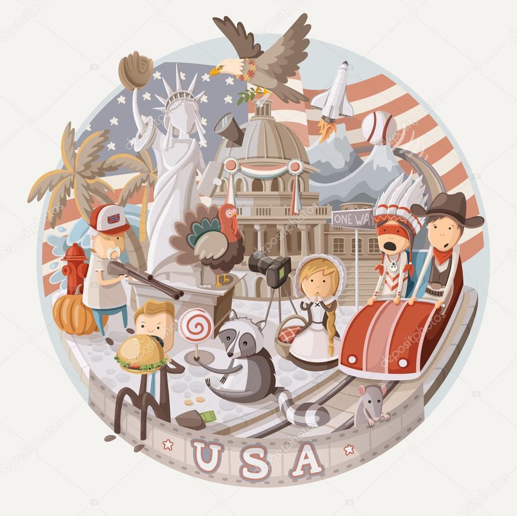 Plate design with items from USA