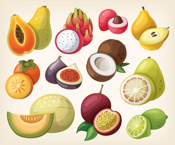 Ensemble de fruits exotiques — Image vectorielle