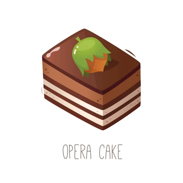 收集所有字母的蛋糕 馅饼和甜点 字母O 歌剧蛋糕 巧克力咖啡和杏仁层状海绵蛋糕加甘露酱覆盖釉料 孤立的矢量说明 — 图库矢量图片