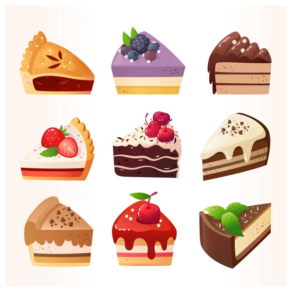 Bakery Pastry Desserts Chocolate Vanilla Strawberry Flavours Vector Isolated Delicious - Stok Vektor