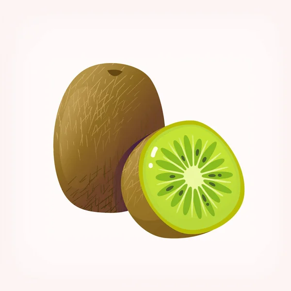 Obrázek Čerstvého Zralého Ovoce Kiwi Nakrájeného Polovinu Izolovaný Vektorový Obraz — Stockový vektor