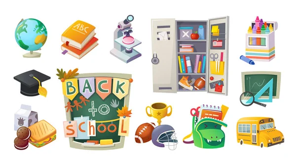 Collection School Items Equipment Study Isolated Vector Icons School Designs — Stock vektor
