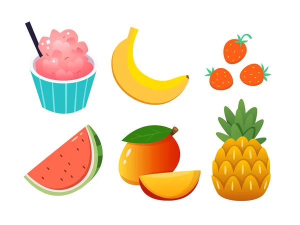 Imágenes Coloridas Frutas Vivas Para Diseños Menú Verano Ilustraciones Brillantes — Vector de stock