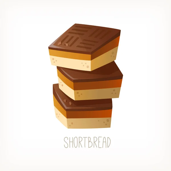 Stack Square Chocolate Caramel Shortbread Cookies Traditional Delicious British Dessert — 图库矢量图片