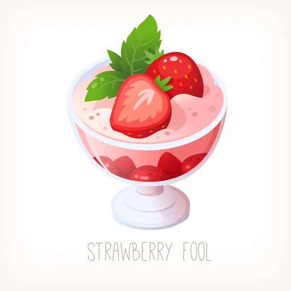 Strawberry Fool Traditional British Light Dessert Delicious Parfait Made Strawberry — 스톡 벡터