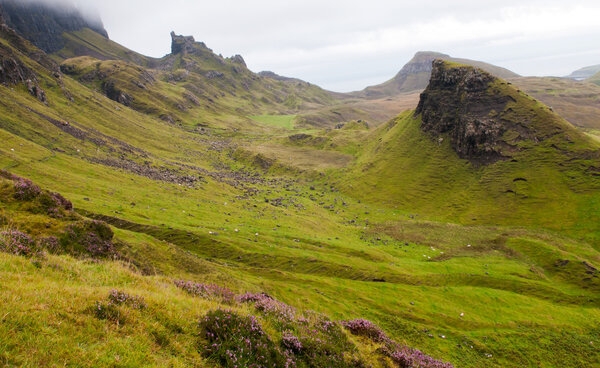 Quiraing mountain range landscape, Isle of Skye Scotland, UK.