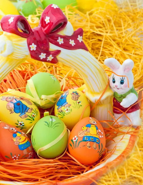 Easter eggs on a basket — Stock Photo, Image