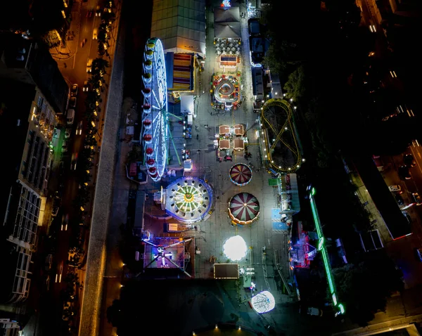 Photographie Aérienne Drone Parc Attractions Avec Des Jeux Illuminés Saison — Photo