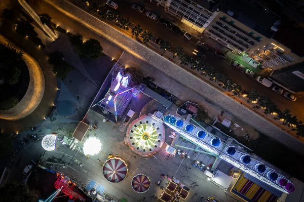 Photographie Aérienne Drone Parc Attractions Avec Des Jeux Illuminés Saison — Photo