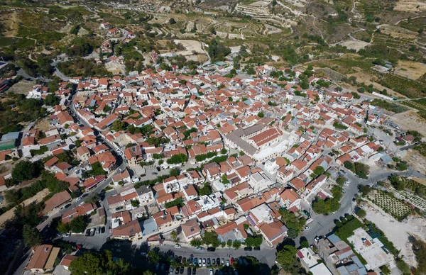 Aerial drone photograph of the mountain village of omodos. Larnaca Cyprus — 图库照片