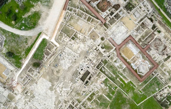 Kourion arkeolojik mekanının insansız hava manzarası. Limasol Kıbrıs — Stok fotoğraf