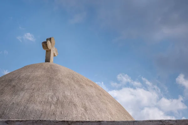 Rooftop Dome Greek Church Christian Cross Symbol Blue Sky Cyprus — Stock Photo, Image